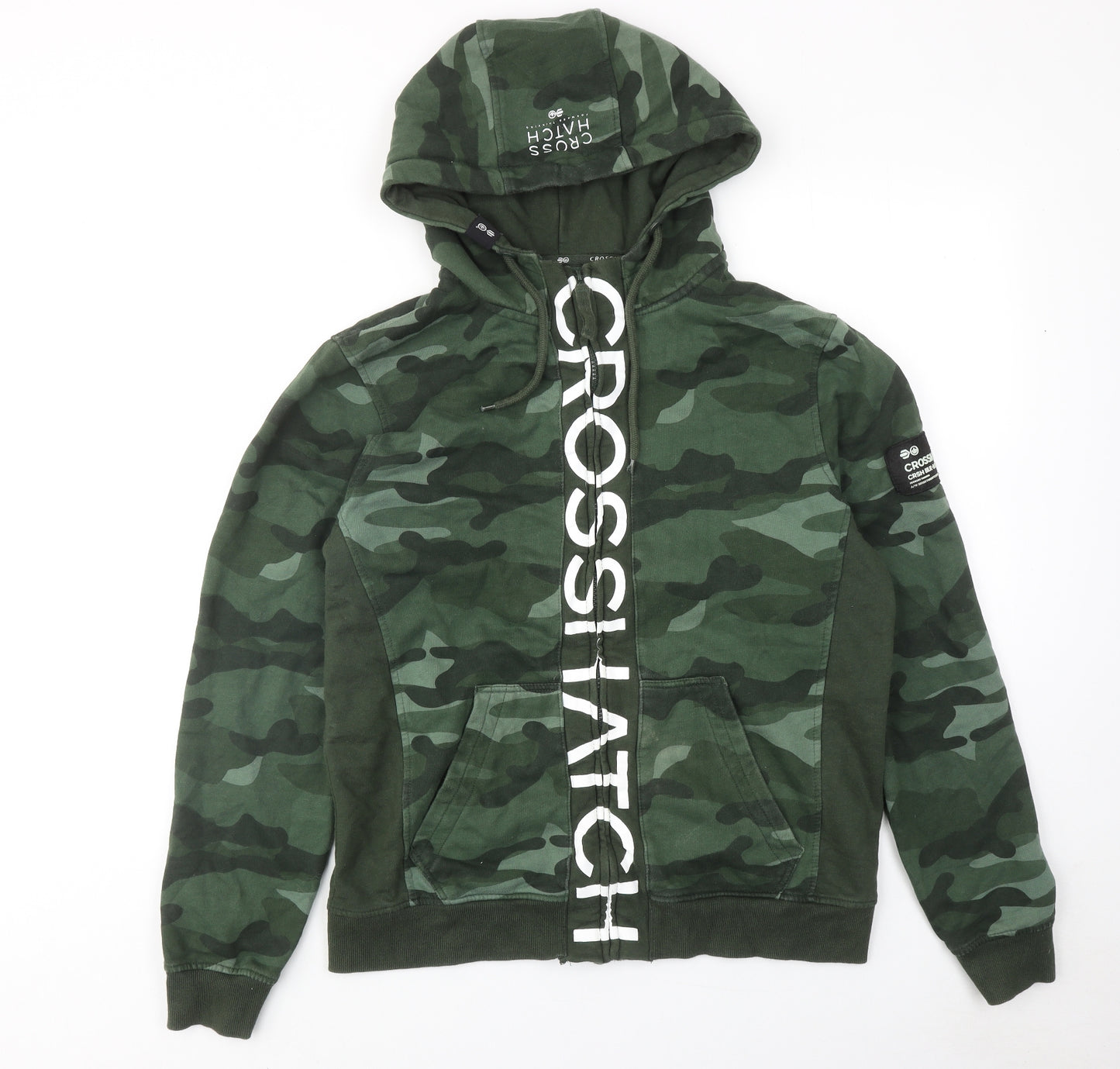 Crosshatch Mens Green Camouflage Cotton Full Zip Hoodie Size XL