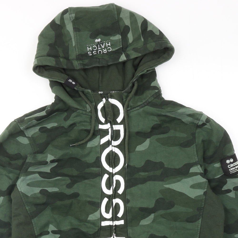 Crosshatch Mens Green Camouflage Cotton Full Zip Hoodie Size XL