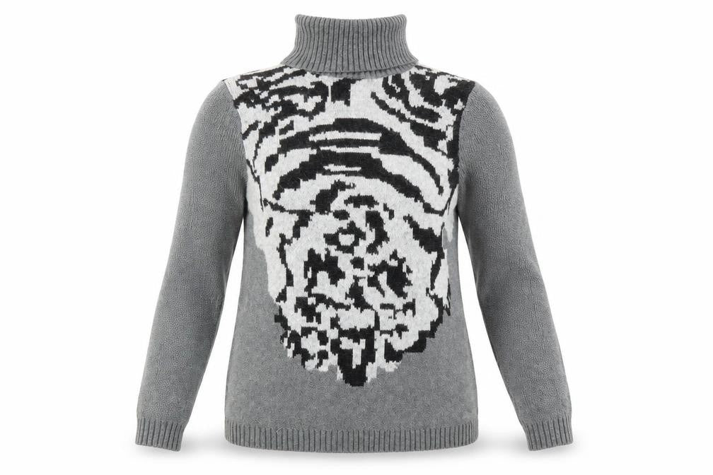 Front view of Gharani Strok women’s grey roll neck cotton jumper, size UK 12