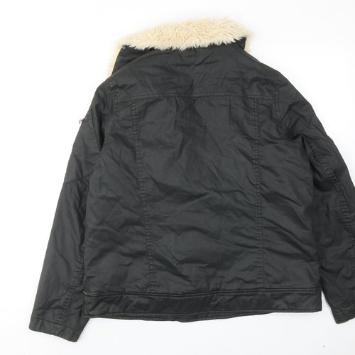 Indigo Womens Black Jacket Size 14 Zip - Faux Fur Collar