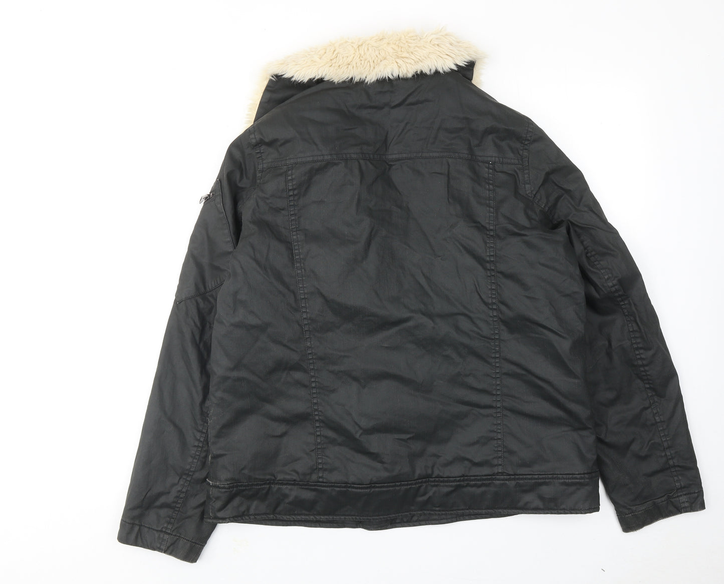 Indigo Womens Black Jacket Size 14 Zip - Faux Fur Collar