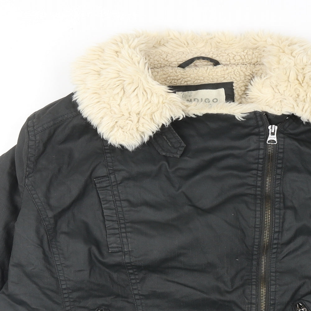 Indigo Womens Black Jacket Size 14 Zip - Faux Fur Collar