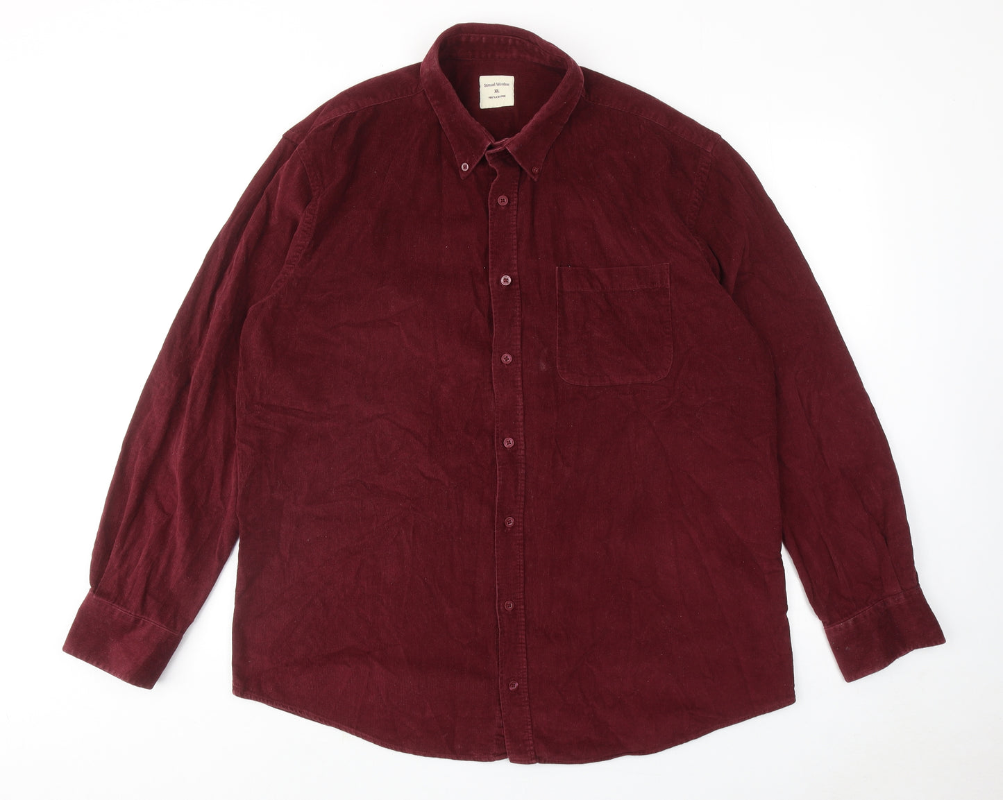 Samuel Windsor Mens Red Cotton Button-Up Size XL Collared Button