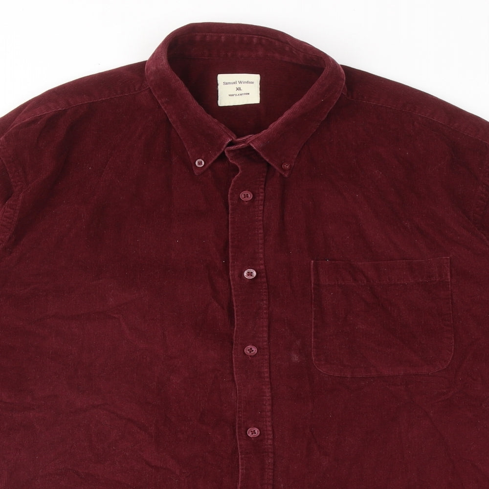Samuel Windsor Mens Red Cotton Button-Up Size XL Collared Button