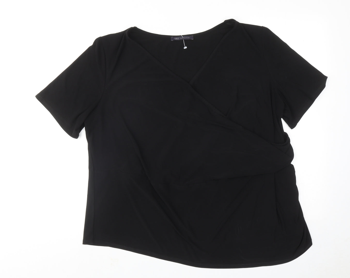 Marks and Spencer Womens Black Polyester Basic T-Shirt Size 20 V-Neck - Wrap Style