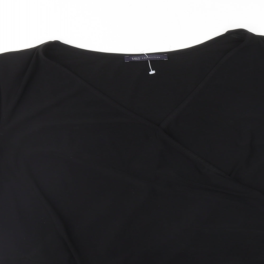 Marks and Spencer Womens Black Polyester Basic T-Shirt Size 20 V-Neck - Wrap Style