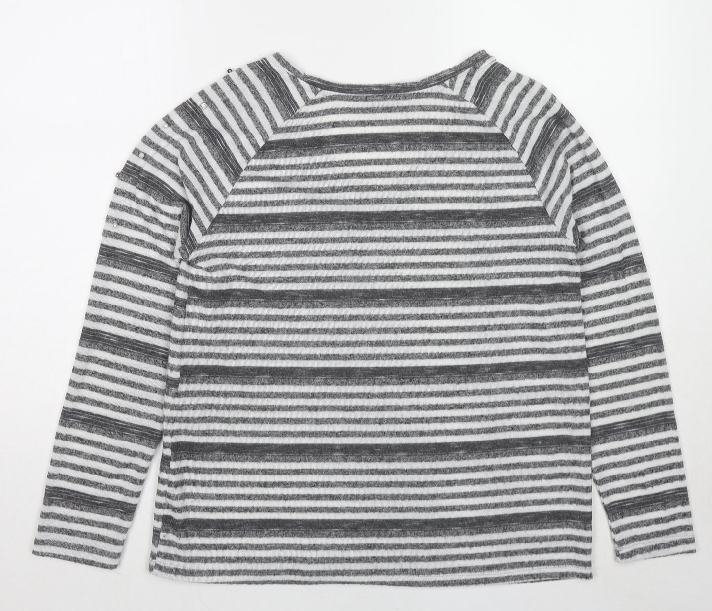 Encuentro Womens Grey V-Neck Striped Polyester Pullover Jumper Size S