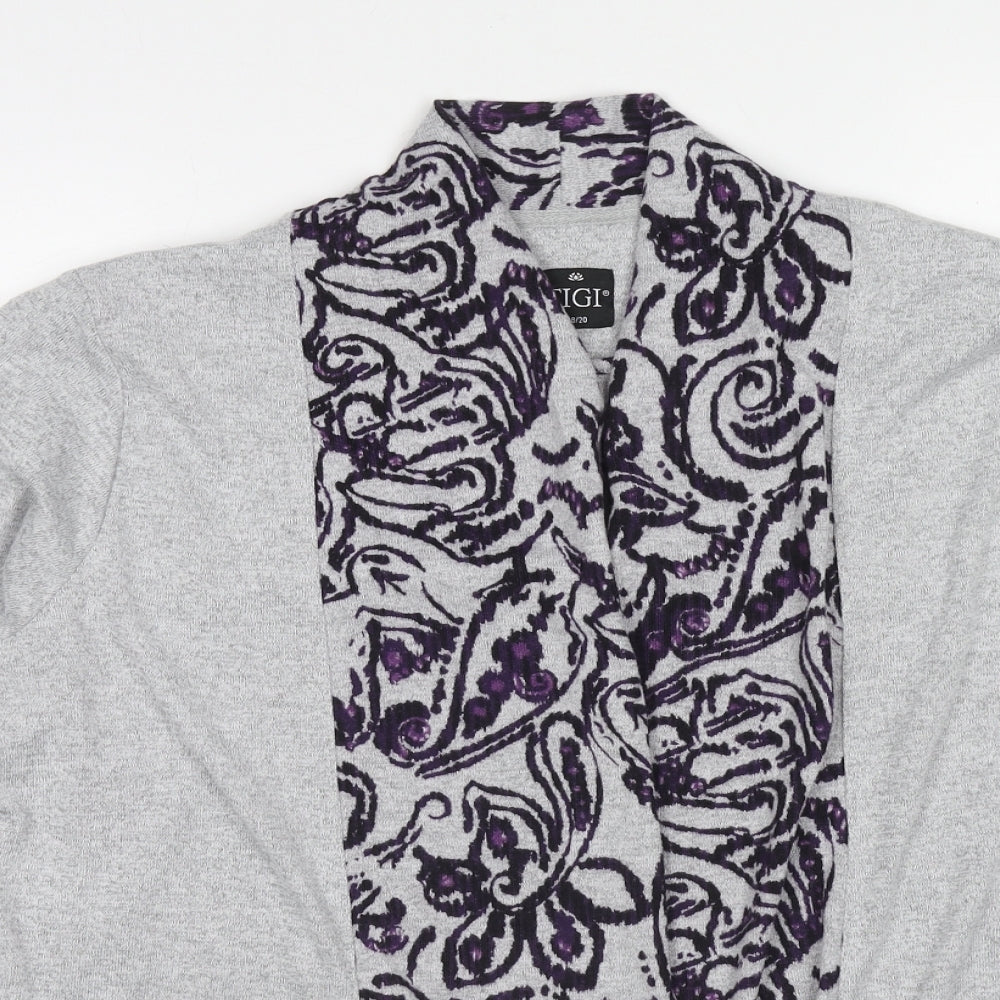 TIGI Womens Grey V-Neck Polyester Pullover Jumper Size 18 - Size 18-20 Cardigan Effect