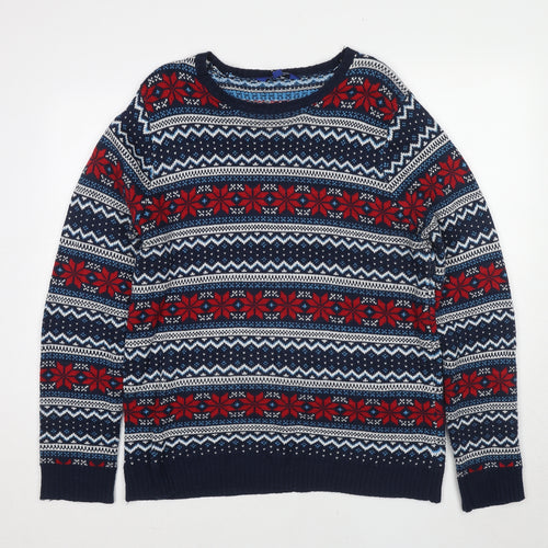 Mountain Mens Multicoloured Round Neck Fair Isle Acrylic Pullover Jumper Size XL Long Sleeve