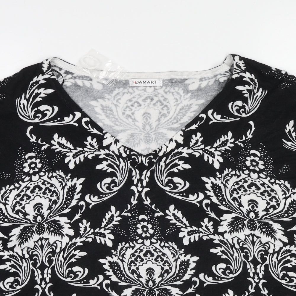 Damart Womens Black V-Neck Geometric Viscose Pullover Jumper Size 22
