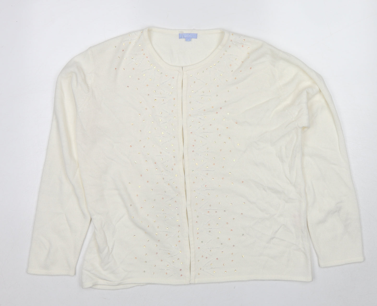 Alibi Womens White Round Neck Acrylic Cardigan Jumper Size 18