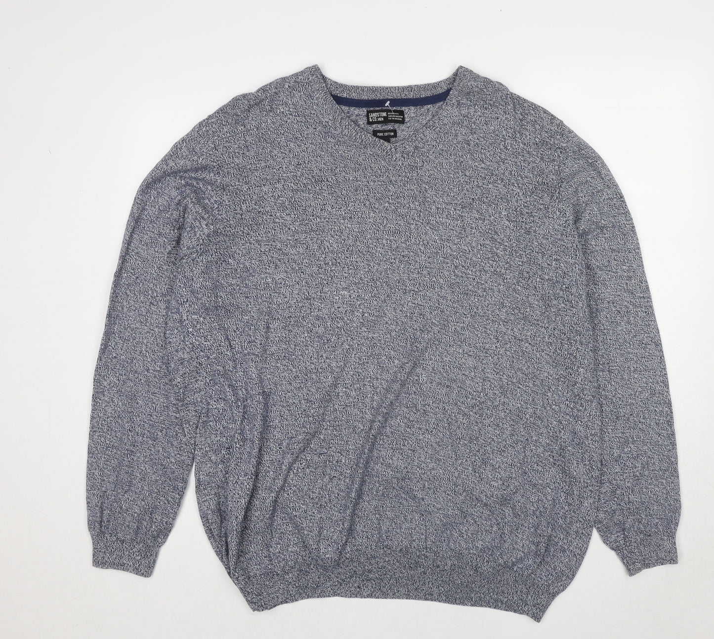Sandstone & Co. Womens Blue V-Neck Cotton Pullover Jumper Size XL