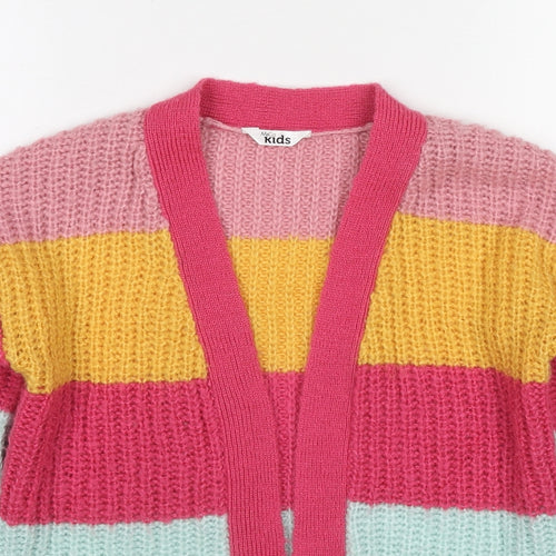 M&Co Girls Multicoloured V-Neck Striped Acrylic Cardigan Jumper Size 9-10 Years Pullover