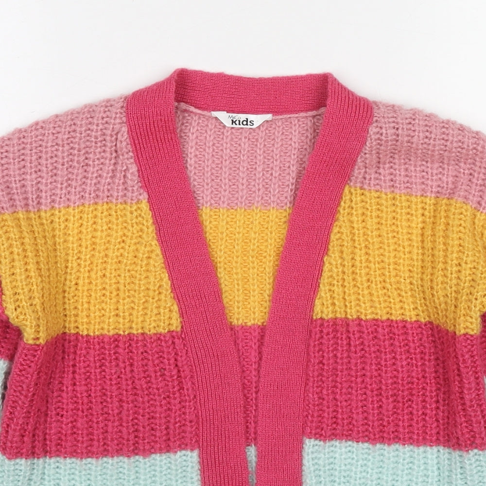 M&Co Girls Multicoloured V-Neck Striped Acrylic Cardigan Jumper Size 9-10 Years Pullover
