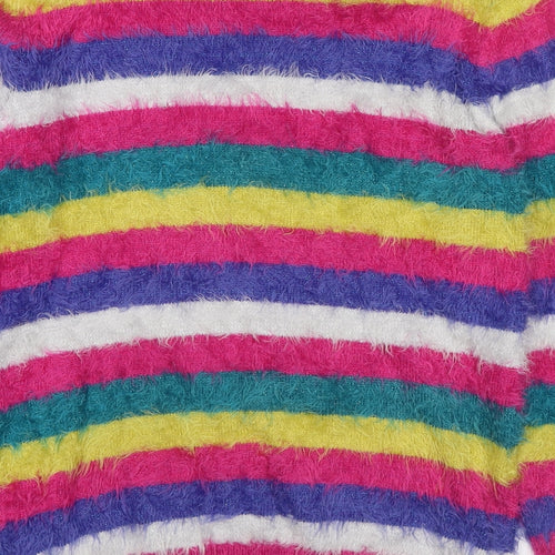 Marks and Spencer Girls Multicoloured Round Neck Striped Polyamide Pullover Jumper Size 14-15 Years Pullover