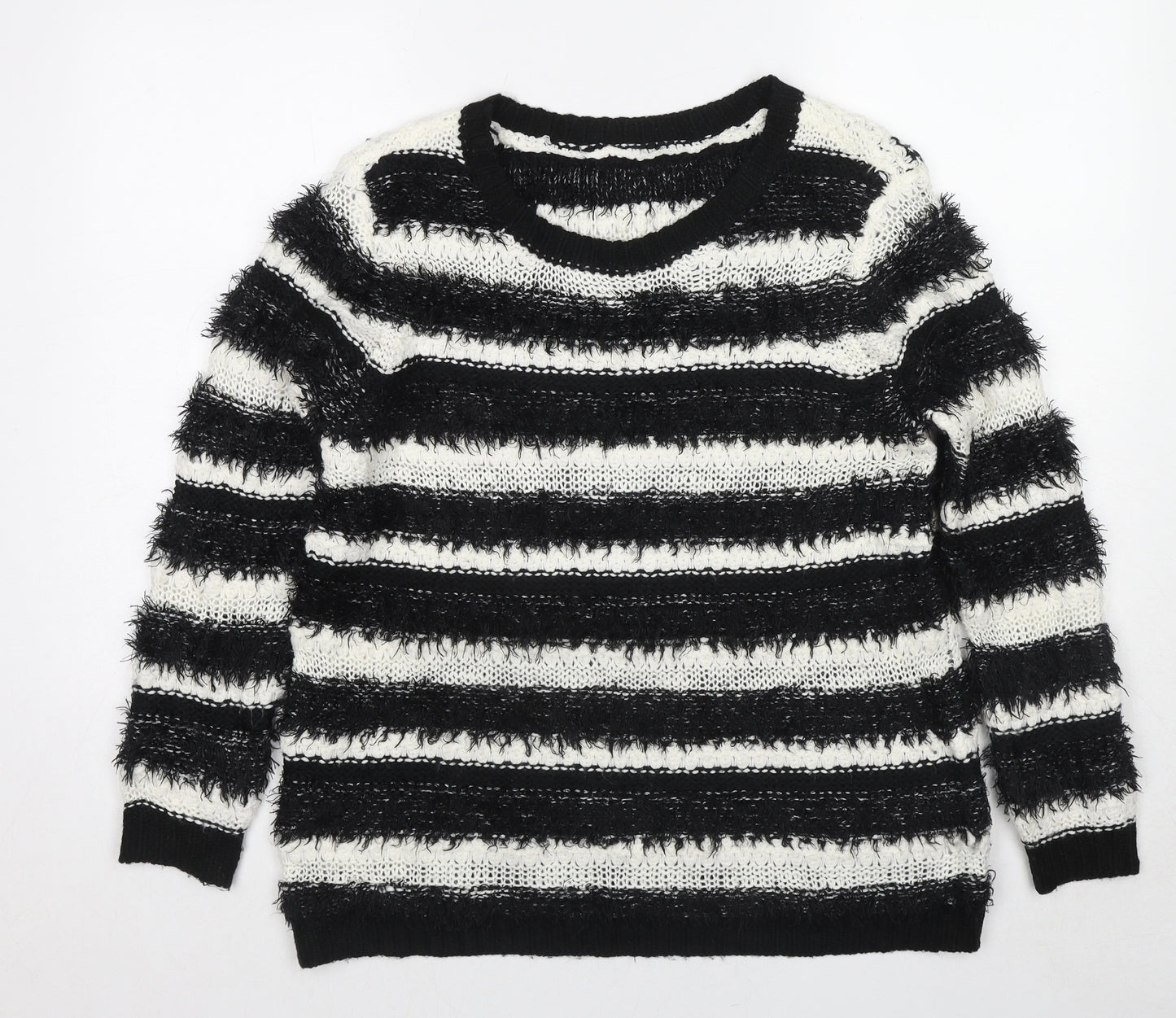 BHS Womens Black Round Neck Striped Acrylic Pullover Jumper Size 14