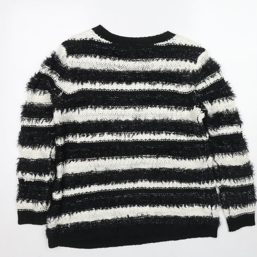 BHS Womens Black Round Neck Striped Acrylic Pullover Jumper Size 14