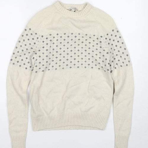 Gap Womens Ivory Round Neck Geometric Wool Pullover Jumper Size XS