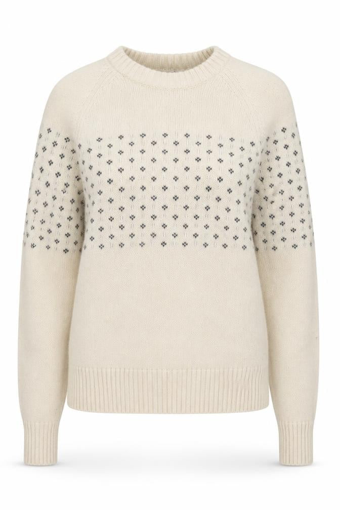 Front view of Gap women’s ivory round neck geometric wool jumper, size XS