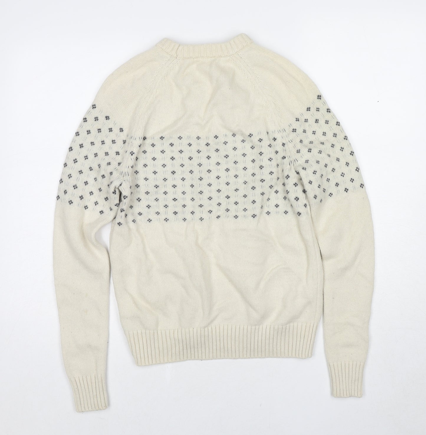Gap Womens Ivory Round Neck Geometric Wool Pullover Jumper Size XS