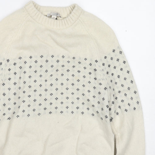 Gap Womens Ivory Round Neck Geometric Wool Pullover Jumper Size XS