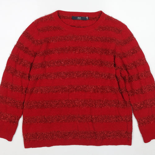 EWM Womens Red Round Neck Striped Polyester Pullover Jumper Size 22 - Size 22-24