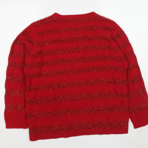 EWM Womens Red Round Neck Striped Polyester Pullover Jumper Size 22 - Size 22-24