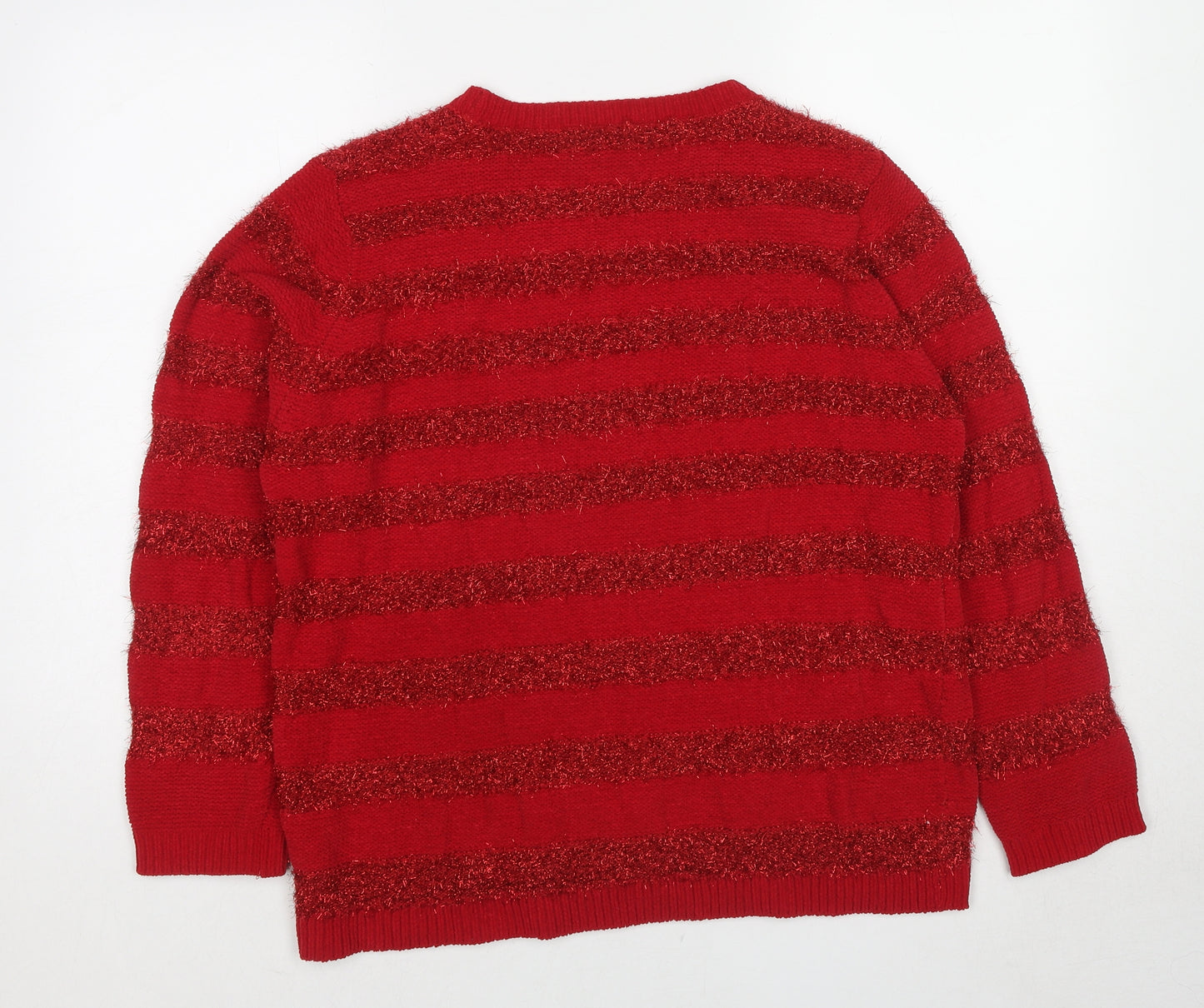 EWM Womens Red Round Neck Striped Polyester Pullover Jumper Size 22 - Size 22-24