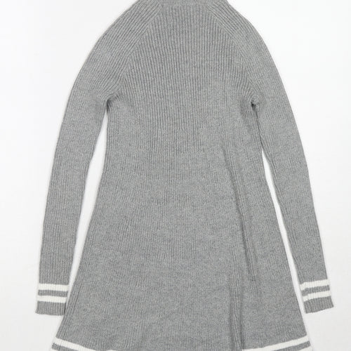 abercrombie kids Girls Grey Cotton Jumper Dress Size 9-10 Years Mock Neck Pullover - Stripe Detail