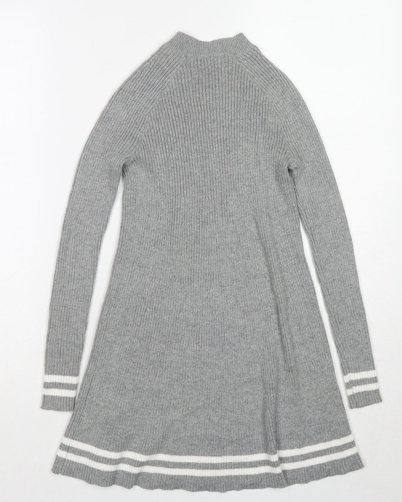 abercrombie kids Girls Grey Cotton Jumper Dress Size 9-10 Years Mock Neck Pullover - Stripe Detail