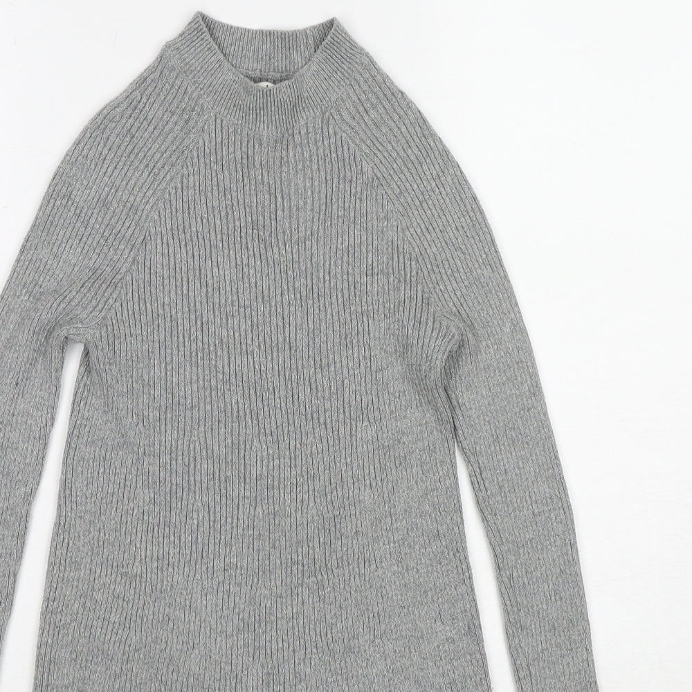 abercrombie kids Girls Grey Cotton Jumper Dress Size 9-10 Years Mock Neck Pullover - Stripe Detail