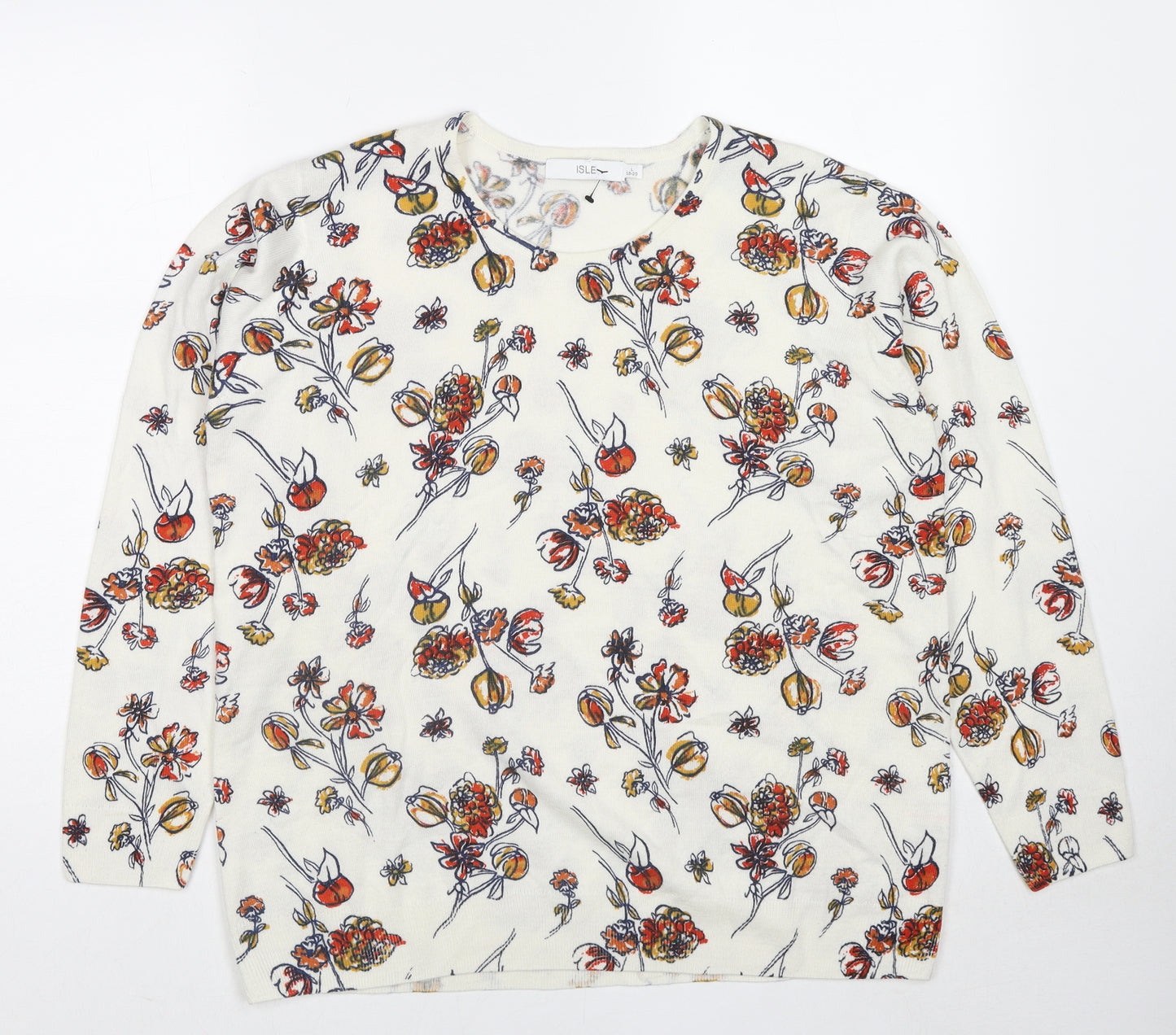EWM Womens Ivory Round Neck Floral Acrylic Pullover Jumper Size 18 - Size 18-20