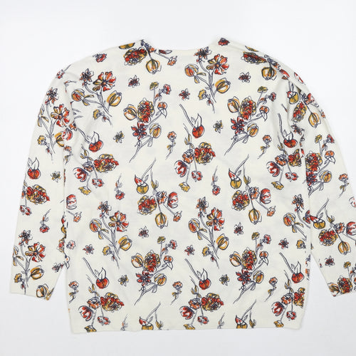 EWM Womens Ivory Round Neck Floral Acrylic Pullover Jumper Size 18 - Size 18-20