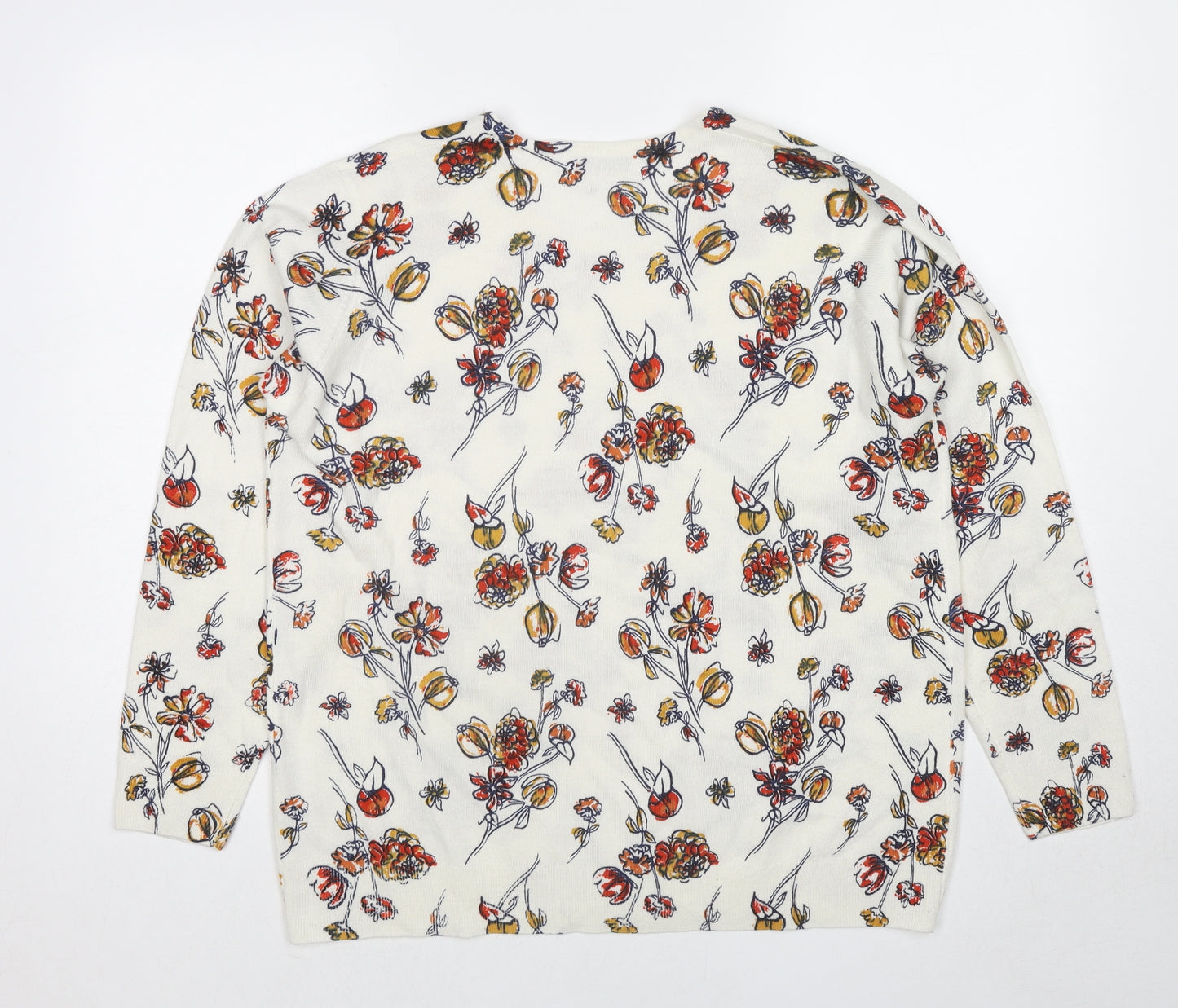 EWM Womens Ivory Round Neck Floral Acrylic Pullover Jumper Size 18 - Size 18-20