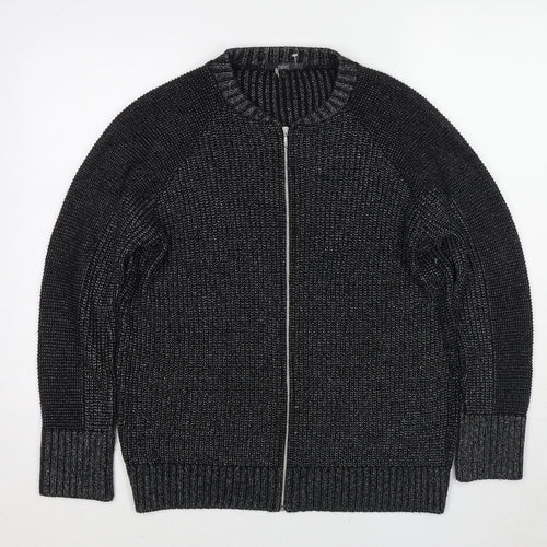 NEXT Womens Black Round Neck Acrylic Full Zip Jumper Size 16