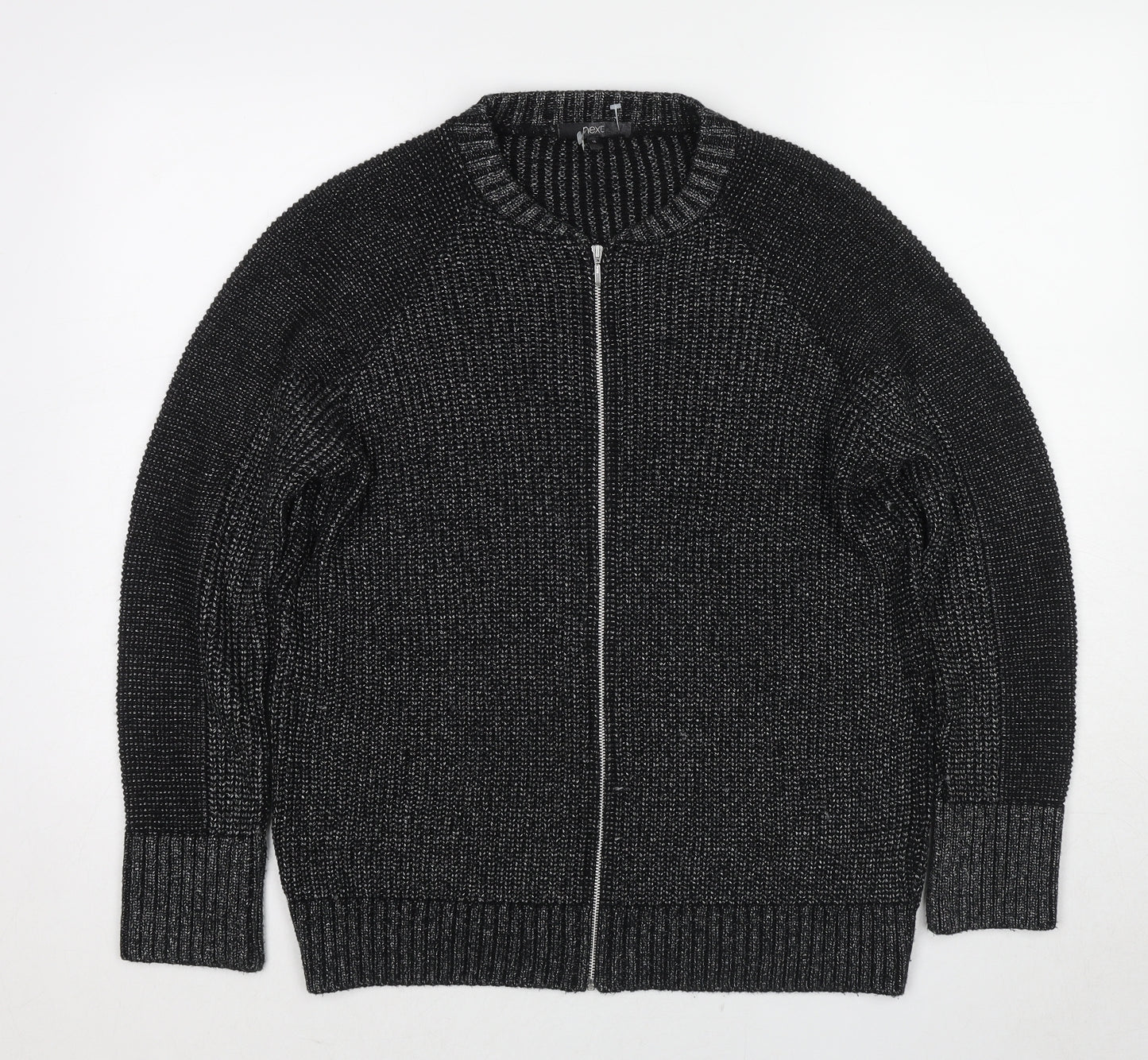 NEXT Womens Black Round Neck Acrylic Full Zip Jumper Size 16