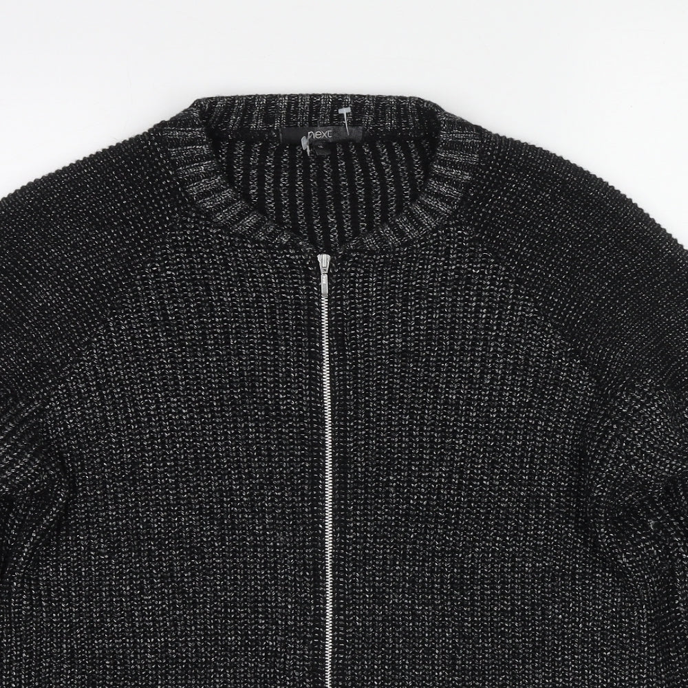 NEXT Womens Black Round Neck Acrylic Full Zip Jumper Size 16