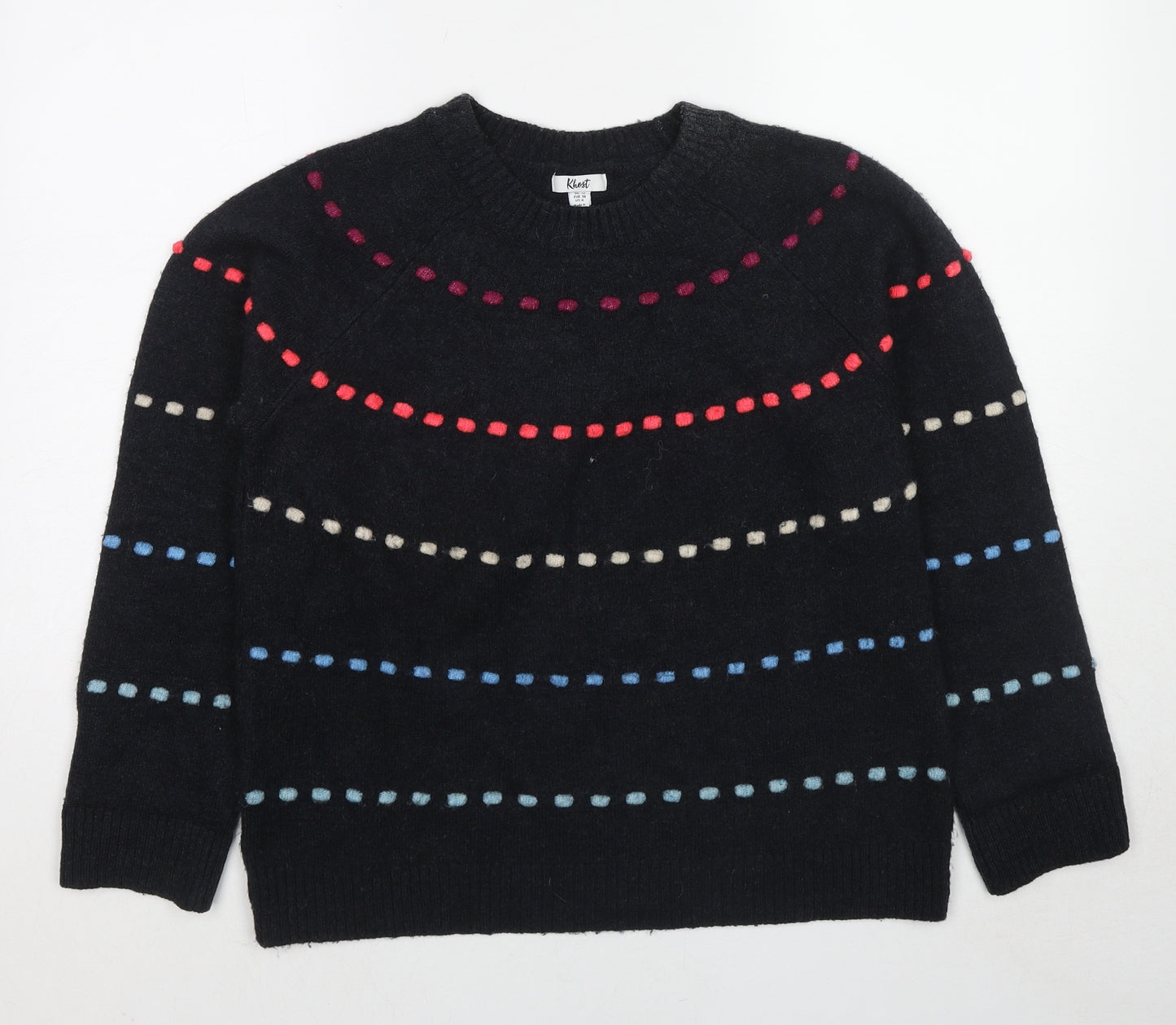 Khost Womens Blue Round Neck Geometric Acrylic Pullover Jumper Size 12