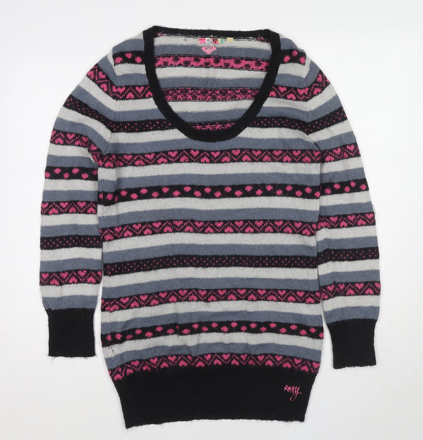 ROXY Womens Multicoloured Scoop Neck Striped Acrylic Pullover Jumper Size L