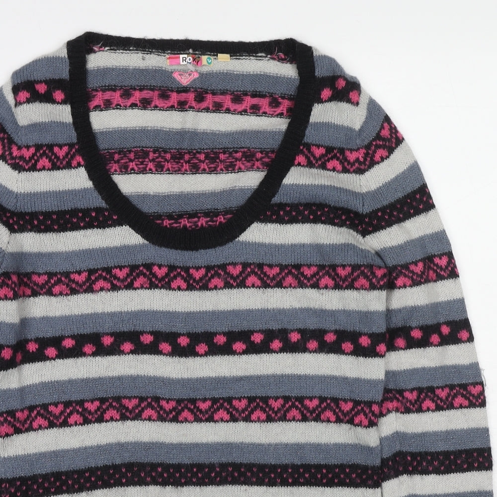 ROXY Womens Multicoloured Scoop Neck Striped Acrylic Pullover Jumper Size L