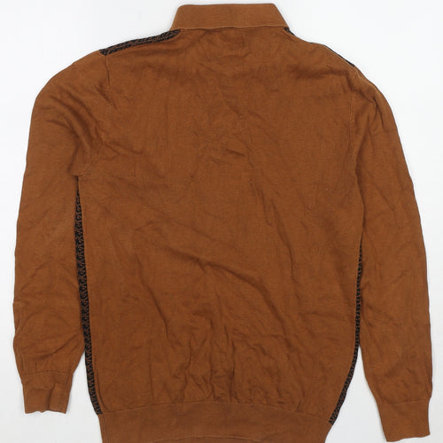 Burton Mens Brown Collared Geometric Cotton Pullover Jumper Size S Long Sleeve
