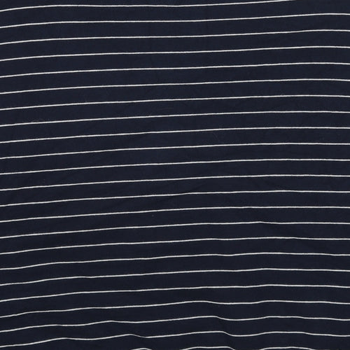 Marks and Spencer Mens Blue Mock Neck Striped Viscose Pullover Jumper Size L Long Sleeve