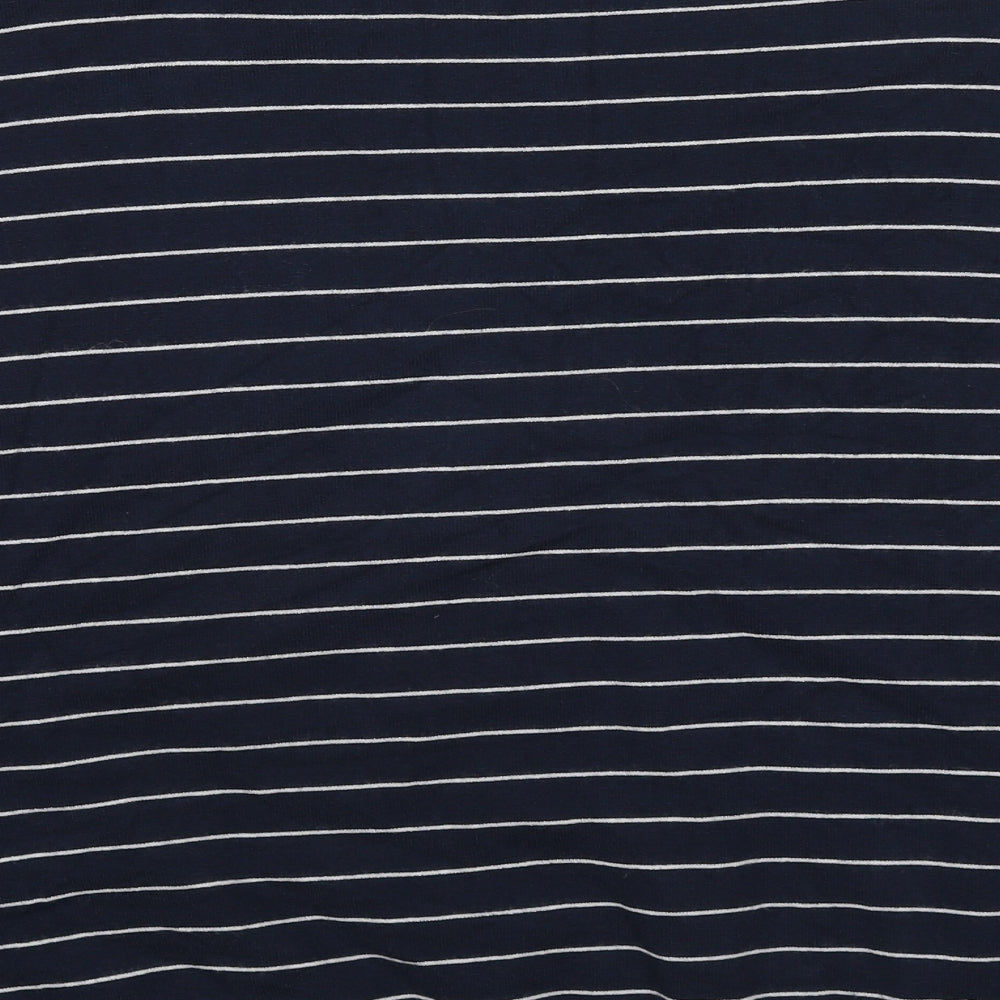 Marks and Spencer Mens Blue Mock Neck Striped Viscose Pullover Jumper Size L Long Sleeve