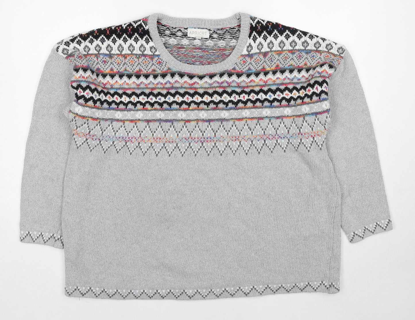Apricot Womens Grey Round Neck Geometric Acrylic Pullover Jumper Size 12