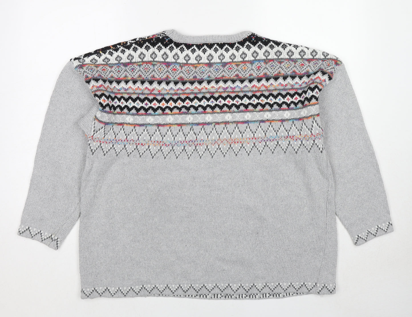 Apricot Womens Grey Round Neck Geometric Acrylic Pullover Jumper Size 12