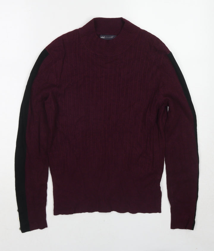 Marks and Spencer Womens Purple Round Neck Viscose Pullover Jumper Size 14