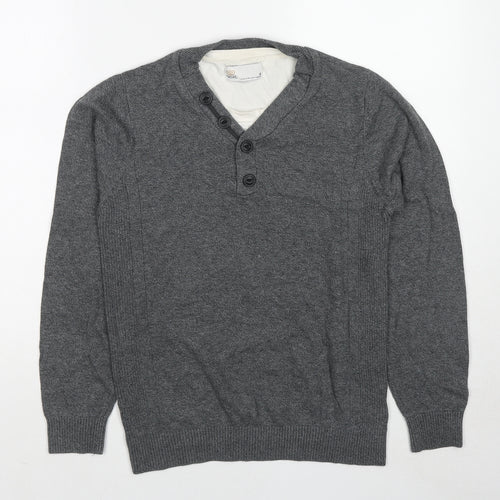 NEXT Womens Grey V-Neck Cotton Pullover Jumper Size S