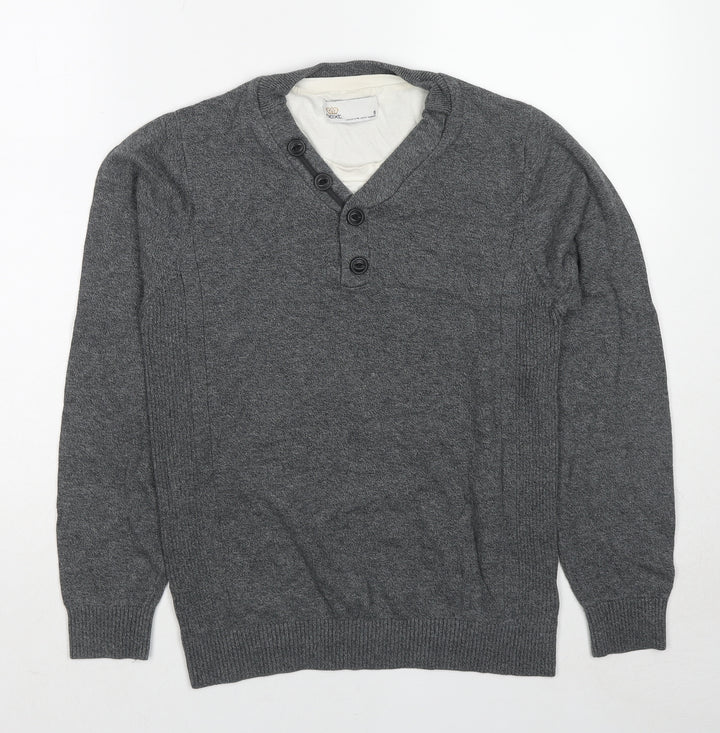 NEXT Womens Grey V-Neck Cotton Pullover Jumper Size S