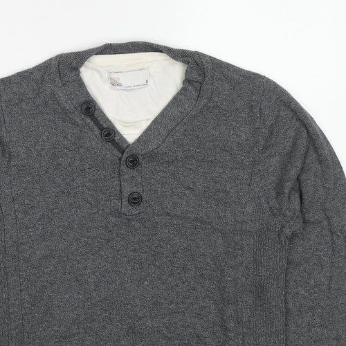 NEXT Womens Grey V-Neck Cotton Pullover Jumper Size S