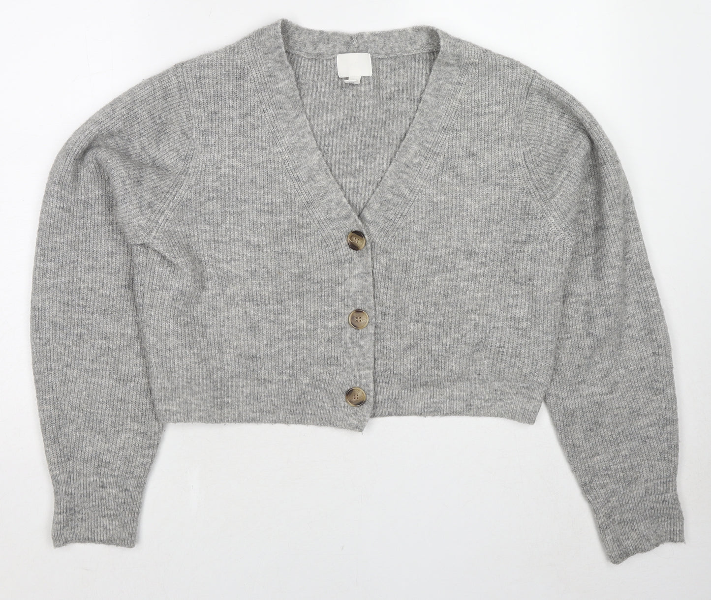 H&M Womens Grey V-Neck Polyester Cardigan Jumper Size XL